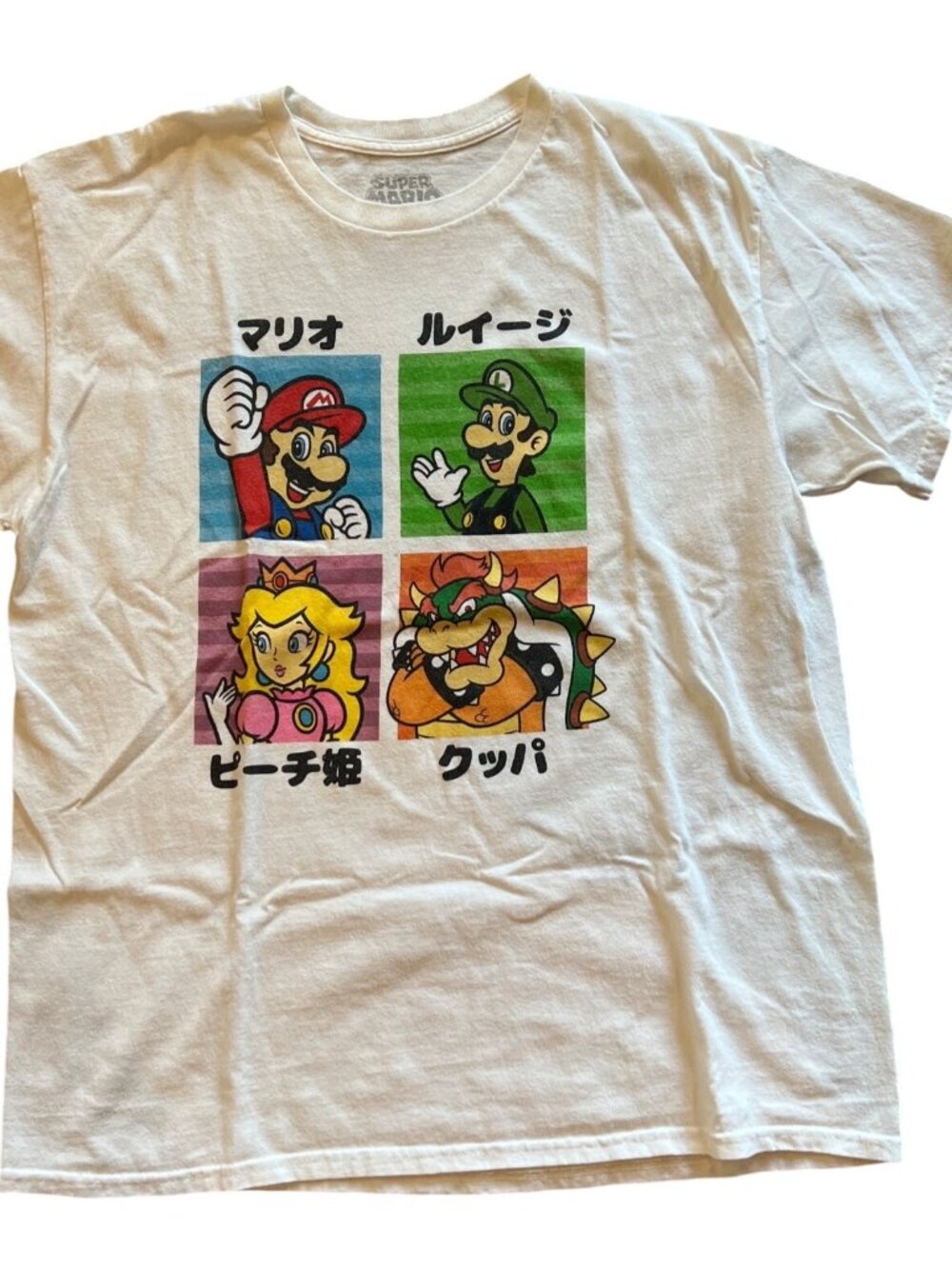 Geeknet Super Mario white SS t shirt Japanese characters L
